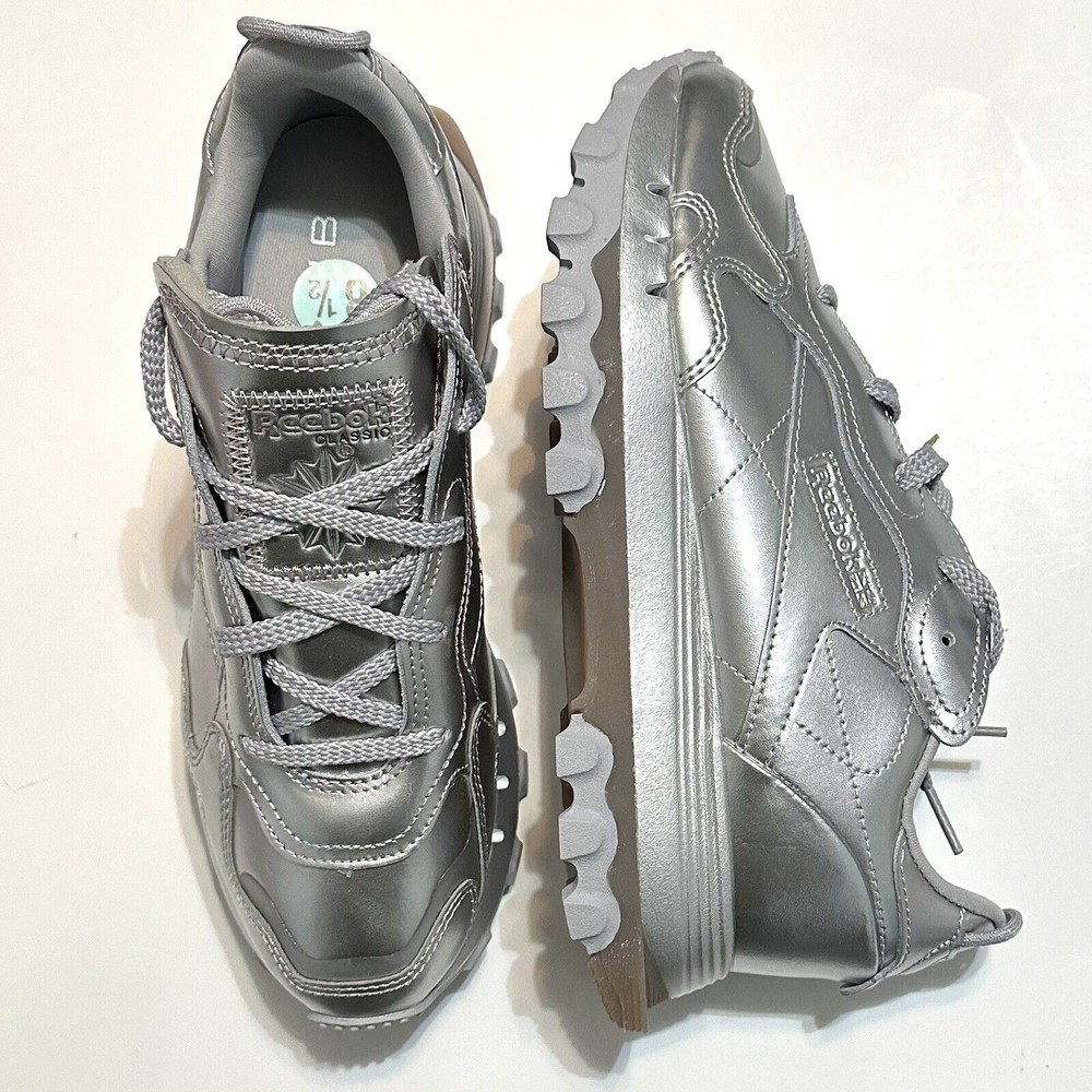 Reebok Cardi B Classic (GW2632) Womens Silver Leather Athletic Shoes SZ 8.5